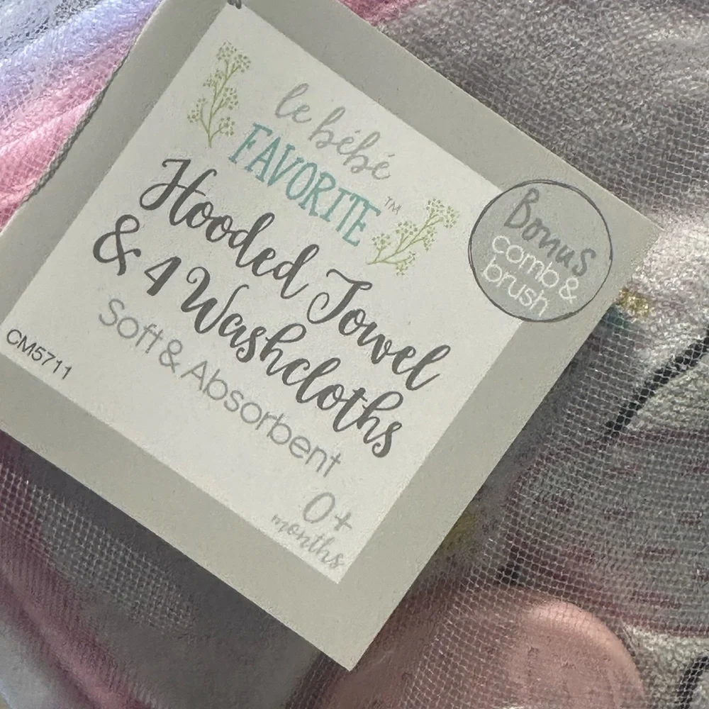 Pink Hooded Towel & Washcloth Set with Brush